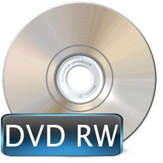 the dvd rw logo on top of a disc