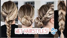 Wet Long Hair Styles, Updo For Humid Weather, Long Wet Hair Styles Easy, Quick Hairstyles For Wet Hair, Wet Hair Dos, Cute Wet Hairstyles, Hairstyles With Wet Hair, Hairstyles After Shower Wet Hair