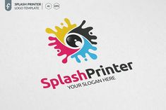 the logo for splash printer is designed to look like an eye with colorful paint drops coming out of it