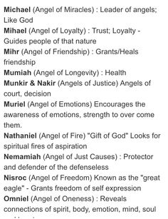 an image of the names of angels and their meanings in english or hebrew, which means them to be