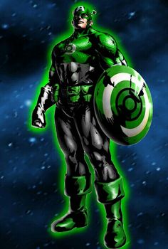 the green lantern is standing with his shield