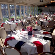 tables and chairs are set up for an event