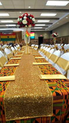 the long table is decorated with gold sequins