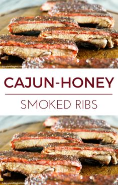 two images showing the process of making cajun honey smoked ribs