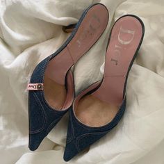 Rare Vintage Dior Denim Jean Denim Blue & Pink Mule Heels Size - It 38