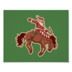 santa riding on the back of a brown horse