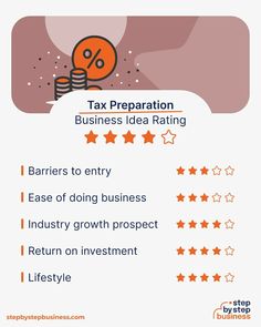 an info sheet with the words tax preparation, business idea ratings and stars on it