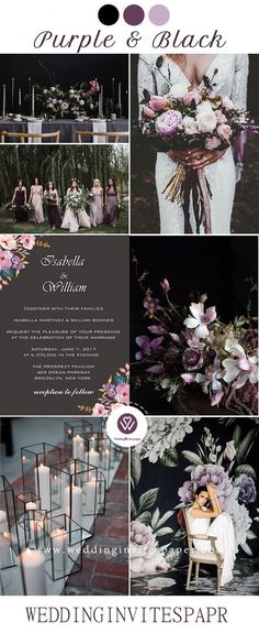 a collage of photos with flowers, candles and wedding dresses on it's side