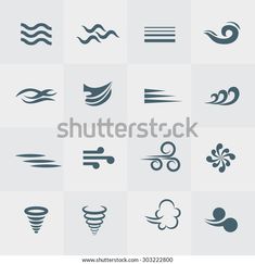 various weather icons and symbols on a white background, including clouds, raindrops, wind