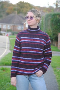 ♥️Gorgeous 90s vintage chenille roll neck turtleneck striped jumper! ♥️Brand: St Michael ♥️Pit to pit measurement: 21 inches ♥️Label states size 18 but comes up smaller and would best fit UK sizes 14-16 ♥️Model is size 8-10 and 5'7 ♥️In very good vintage condition, general signs of wear only Turtleneck Jumper, Vintage Chenille, Turtle Neck Jumper, Pullover Sweater Women, St Michael, Roll Neck, 90s Vintage, Women Pullover, Vintage Stil