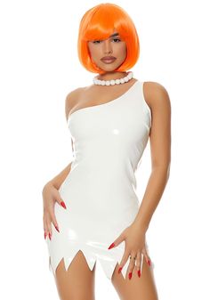 a woman with orange hair wearing a white bodysuit