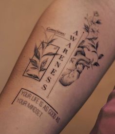 Floral Tattoo Upper Thigh, Patient Tattoo, Perspective Tattoos, Mama Tattoo, Tato Minimal, Clever Tattoos, Greek Tattoos, 3d Tattoos, Tattoo Arm