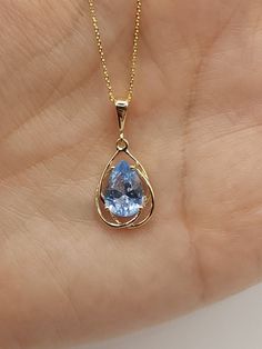 Gold Aquamarine Necklace, Yellow Gold Pear-shaped Gemstone Drop Necklace, Pear-shaped Gemstone Drop Necklace In Yellow Gold, Pear-shaped Birthstone Drop Necklace, Aqua Necklace, March Birthstone Necklace, Pretty Jewelry Necklaces, Wedding Jewelry Set, Blue Topaz Necklace