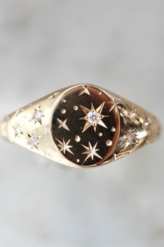 Redesigned Heirloom Jewelry, Unique Signet Ring, Star Signet Ring, Signet Engagement Ring, Signet Engagement Rings, Orion Star, Star Wedding Band, Jewelry Engraving, Engraving Jewelry