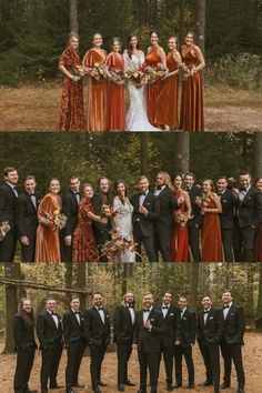 a group of people standing next to each other in front of trees