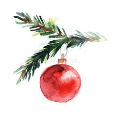 watercolor christmas ornament with pine branch on white background royalty illustration