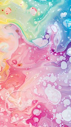 an abstract painting with different colors and bubbles