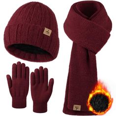 PRICES MAY VARY. Package Includes - Keep cozy and fashionable with LOROME wine red 3-piece winter hats for women set, consisting of 1 winter hat, 1 winter scarf, and 1 pair of thick cuff winter gloves. Perfect for women looking to stay stylish during the cold season. Comfortable Material - Made from high-quality cashmere material, our winter hats, women winter scarf, and womens winter gloves offer a soft and skin-friendly experience. The womens winter hats are lined with plush fabric to enhance Fitted Winter Outdoor Hat, Windproof Winter Hat, Fitted Wool Beanie For Winter, Winter Knitted Beanie, Fitted Solid Color Beanie For Winter, Warm Wool Beanie For Winter, Thick Winter Hats For Cold Weather, Winter Sports Hats For Winter, Fitted Acrylic Winter Hat