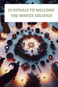 People gathered in a circle performing winter solstice rituals with candles and decorations. Text reads "25 Rituals to Welcome the Winter Solstice". Fall Solstice Party, Norse Wicca, Winter Solstice Crafts, Hygge Witch, Yule 2024, Witchy Recipes, Yule Ideas, Winter Solstice Rituals, Green Witchery