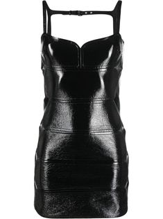 black glossy finish cut-out detailing seam detailing sweetheart neck square open back rear buckle fastening rear zip fastening sleeveless fitted waistline straight hem thigh-length Courreges Dress, Cute Dress Outfits, Bridal Clutch, Teenager Outfits, Dolce E Gabbana, Sweetheart Neck, Dress Cuts, College Outfits, Night Outfits