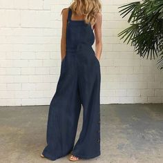 Arrives by Fri, Dec 15 Buy Babysbule Jumpsuit for Women Clearance Women's Casual Loose Baggy Pocket Jumpsuit Fashion Playsuit Trousers Overalls Sling Jumpsuit at Walmart.com Rok Midi, Sandal Tali, Style Anglais, Linen Overalls, Party Rompers, Jumpsuit Casual, Women Office, Cotton Jumpsuit, Casual Jumpsuit