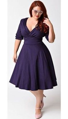 Plus Size Purple Dress, Purple Dress Plus Size, Vintage Plus Size Fashion, Casual Dress Plus Size, Flattering Plus Size Dresses, Plus Size Retro Dresses, Big Size Dress, Robes Vintage