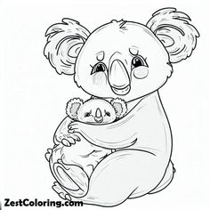 a koala bear holding a baby in its arms coloring pages for kids and adults