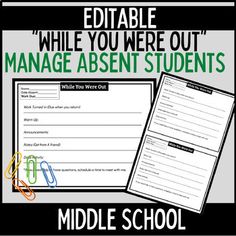 Back to school! Get your classroom organized and running smoothly! Help your absent students jump right back into class when they return...This download has a print and go version as well as an editable version to best suit your needs. It's saved me so much headache. BOTH the students and I appreciate not having to deal with the... "Did I miss anything yesterday?" Product IncludesStudent name, date absent, and when their work is due.What warm ups, announcements, and daily tasks the student misse Absent Work Organization Middle School, Classroom Structure, Absent Work, Teacher Goals, Absent Students, Classroom Management Plan, Teaching Organization, Writing Classes