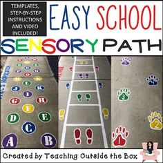 the cover of an easy school memory path with pictures of footprints and paw prints on it