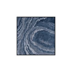 an abstract painting with blue and white swirls on the bottom, in a black frame