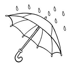 an umbrella with raindrops on it is drawn in black and white by hand