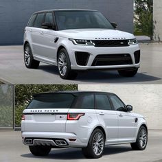 two different views of the range rover sport utility vehicle, one in white and the other in black