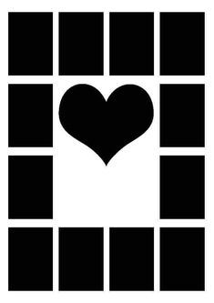 a black and white square with a heart in the middle