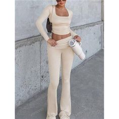 -Item Id 42399505 -Details: Ruched, Asymmetrical -Neckline: Square Neck -Sleeve Type: Regular Sleeve -Style: Casual -Color: Apricot -Pattern Type: Plain -Tops Sleeve Length: Long Sleeve -Tops Length: Crop -Top Type: Tee -Tops Material: Knitted Fabric -Bottom Type: Pants -Tops Composition: 95% Polyester, 5% Elastane -Tops Body: Unlined -Fit Type: Slim Fit -Fabric: Medium Stretch -Care Instructions: Machine Wash Or Professional Dry Clean -Sheer: No **Open To Offers!!!** **Bundle To Save More** **3 Boutique Pants, Winter Streetwear, 2 Piece Sets, Scoop Neck Long Sleeve, Asymmetrical Neckline, Flare Leg Pants, Plain Tops, Pants Casual, Fabric Medium