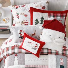 a christmas themed bed set with santa claus