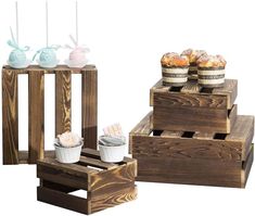 Set of 4, Burnt Wood Dark Brown Nesting Crate Riser Stands-MyGift Rustic Cake Stand, Wood Cupcake Stand, Wedding Candy Table, Rustic Cupcakes, Cupcake Display Stand, Dessert Display Stand, Rustic Cake Stands, Wooden Cake Stands, Candy Bar Wedding