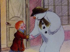 a drawing of a boy and a snowman shaking hands