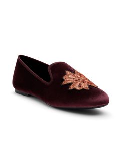 Our resculpted smoking slipper now comes in plush Bordeaux velvet with a festive upgrade: A sequin embroidery with paillettes and metal thread that nods to our Birdies iconic crown logo. Inside, the antimicrobial satin-lined, 7-layer cloud-like footbed offers unparalleled comfort with every step. Finished with our signature grosgrain back tab and iconic gold Birdies logo, this dashing loafer embodies luxurious fun. | The Starling - New Bordeaux Velvet Embroidery Birdies Flats in  Satin Velvet Embroidery, Velvet Flats, 7 Layer, Crown Logo, January 2025, Sequin Embroidery, Mary Jane Flats, Sequins Embroidery, Starling