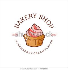 a bakery shop logo with a cupcake in the center and pink icing on top