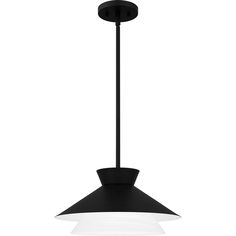 a black and white light hanging from a ceiling fixture with an acrylic glass shade