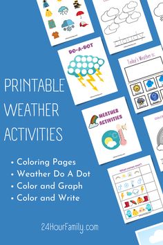 the printable weather activities for kids to do with color and write, including pictures