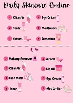 pink skincare routine daily and night #skincare #nighttimeroutine Teen Skincare Routine, Teen Skincare, Routine Daily, Skincare Order, Routine Skin, Night Time Skin Care Routine