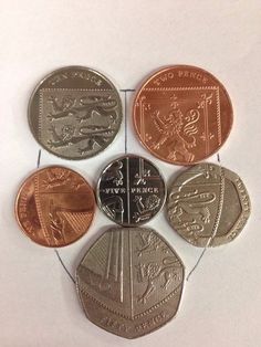 five different types of coins sitting on top of each other