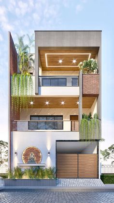 an artist's rendering of a two story building with plants growing on the balconies