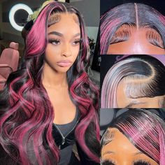 PRICES MAY VARY. 【13x4 Pink Hd Lace Front Wigs Human Hair Material】:10A Grade Brazilian Virgin Wigs Human Hair,Cut From Young Healthy Girl, Strict And Complete Quality Control System Makes Steady High Product Quality 【Highlight Body Wave Lace Front Wig Human Hair Texture】:Pink Highlight Color Match All Skin Color Well.Hair Is Bouncy And Smooth,Soft Like Silk With Little To No Shedding.No Tangle Or Weird Smell.Natural Hairline With Baby Hair Around,Can Be Restyle As You Want. 【1Bpink Glueless Wig Hair Skunk Stripe, Ombre Lace Front Wig, Lace Wigs Styles, Skunk Stripe, Frontal Wig Hairstyles, Ombre Lace Front, Ombre Lace, Dyed Hair Inspiration, Protective Hairstyles Braids