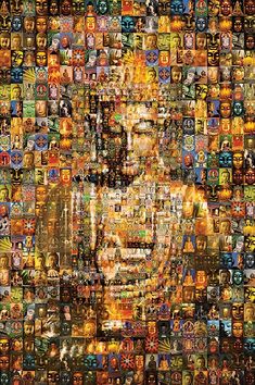 a collage of buddha images made up of many different colors and sizes, including the head