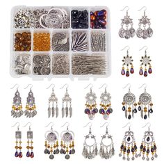 a box filled with lots of different types of earrings and earring sets next to each other