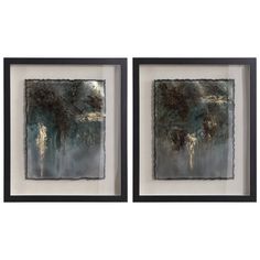 two framed art pieces with trees in the background