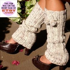 My classic, best-selling handmade leg warmers...featuring a fabulous and versatile oatmeal-colored yarn, delightful pom pom detailing, and a super soft and cozy crochet stitch!! Look chic and stay warm while twirling around the ice rink, heading out on movie night, or curling up with your favorite winter read...These darling leg warmers are perfect accompaniment to a glowing fireplace and a mug of hot cocoa too!! ♥Choose from a rainbow of colors!! (Shown in 'Oatmeal'). ♥An elastic band keeps the Crochet Boot Cuffs, Crochet Leg Warmers, Crochet Boots, Leg Warmer, Crochet Socks, Boot Cuffs, From Santa, Socks And Hosiery, Pom Poms