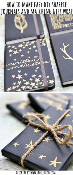 how to make easy diy sharpie journals and matching gift wraps with twine